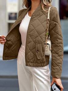 EMERY ROSE Women's Solid Color Pocket Warm Long Sleeve Jacket, Autumn/Winter