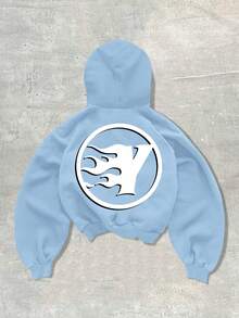 ROMWE MEN Street Life Men's Casual Cartoon Print Hoodie Sweatshirt, Autumn/Winter, Long Sleeve Top - Multicolor - View 2