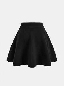SHEIN 青少年女孩黑色 A 字裙，百搭百搭 - 黑色 - 查看 4