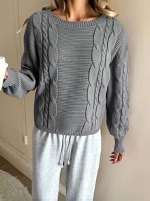 SHEIN 少女休闲灯笼袖短款纯色长袖毛衣，灰色毛衣，秋季毛衣，秋季毛衣，毛衣，秋季毛衣，秋季舒适保暖的秋冬款式，适合秋冬季日常穿着、街头风、居家穿着，适合新年、日常穿着、庆祝活动、秋冬季穿着，轻松舒适，秋冬季叠穿，时尚百搭 - 灰色 - 查看 5