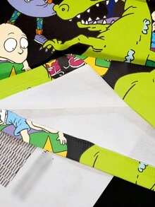 Nick 90s | SHEIN Women's Casual Cartoon All-Over Print Round Neck Short Sleeve T-Shirt, Summer - White - View 4