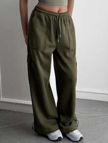 DAZY Women's Loose Fit Casual Pants With Large Pockets, Autumn - Dark Green - View 3