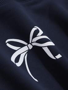 DAZY 女士春秋长袖休闲不对称肩部蝴蝶印花运动衫、长袖上衣、秋季女装 - 藏蓝色 - 查看 6