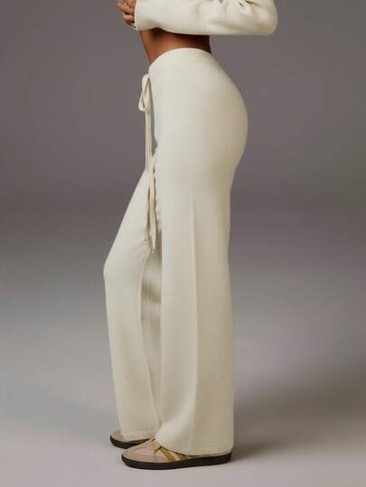 Athîral Women's Letter Pattern Drawstring Waist Casual Knit Pants, Autumn/Winter,Fall,Fall Clothes For Women