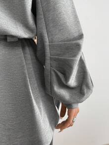 Modelyn 韩版休闲优雅时尚连帽卫衣连衣裙，秋冬 - 灰色 - 查看 9