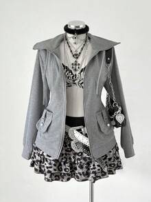 Sunspun Plus Size Women Gray Knit Casual Jacket - Grey - View 3