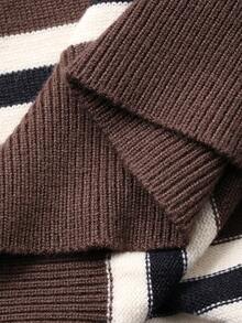 Livesso Women's Autumn Retro Striped Turtleneck Sweater - Coffee Brown - View 6