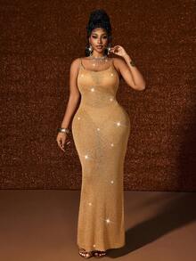 Maweii 大码女式毛衣裙金色纯色闪亮性感优雅通勤装派对性感连衣裙万圣节圣诞节情人节秋冬 - 黃色 - 查看 5