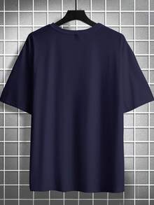 Manfinity Homme Plus Size Men's Donut Letter Print Short Sleeve T-Shirt - Navy Blue - View 2