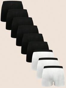 Manfinity Underwear&Sleepwear Basics 9 pièces/set Boxers-caleçons pour hommes avec bande de taille imprimée, Trunks de couleur unie (Combinaison noir et blanc) - Multicolore - Voir 2
