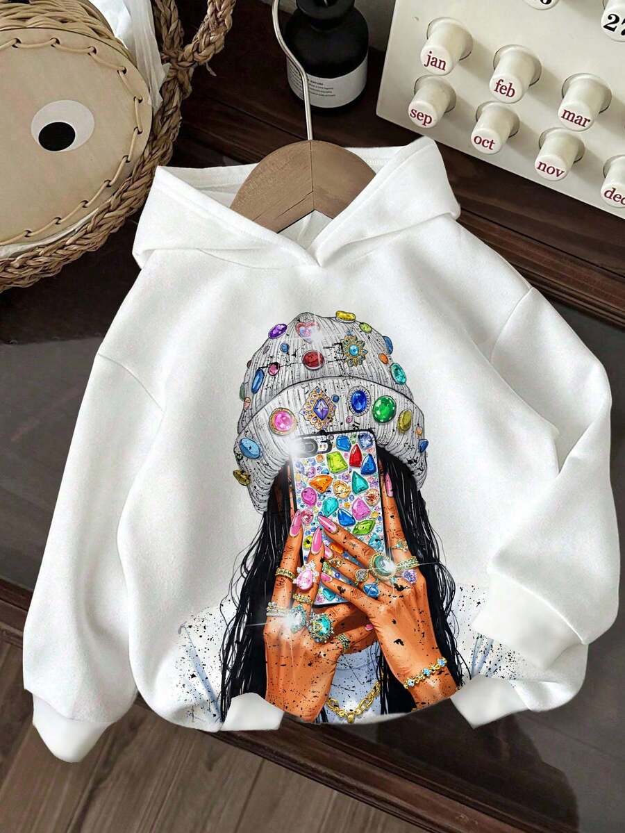 Slaydiva Herbstkleidung für Frauen/Winterkleidung für Frauen/Y2K-Kleidung/Streetwear/Rückkehr zur Schule/Lässig Street/Geeignet für Hip-Hop/Damen Lässig Street Portrait Muster Hoodie Sweatshirt/Geeignet für Herbst/Street Portrait Grafik - Verschiedenfarbig - Übersicht 1