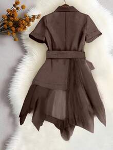 EMERY ROSE Áo khoác lưới họa tiết bất đối xứng màu trơn cổ điển đơn giản dành cho nữ - màu nâu - Xem 2