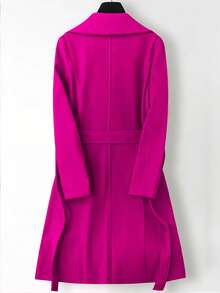 EMERY ROSE Women Solid Color Waist Belt Elegant Long Sleeve Overcoat, Autumn/Winter Black Coat Women