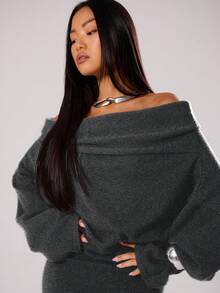MUSERA Knit Off The Shoulder Maxi Sweater Dress Spring Y2K 90's Casual Cute Holiday Summer Festival Fall Autumn Winter Everyday  Evening Party Elegant - Dark Grey - View 4
