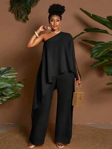Maweii Plus Size 2 Pieces Set: Asymmetric Hem Loose Casual Vacation Top & Shorts, Yellow Fall - Black - View 5