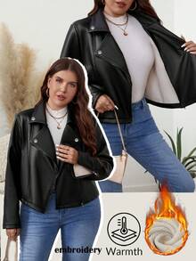 SHEIN CURVE+ Veste casual noire col châle grande taille, automne/hiver, mode quotidienne/de bureau, style rétro, vacances décontractées - Noir - Voir 4