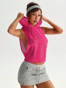 Dewbera 女士运动瑜伽网眼短款抽绳卫衣 - 玫紅色 - 查看 7