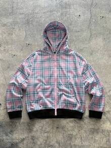 AXEPEAK Men's Plaid Hoodie And Sweatpants Clothes Set, For Fall Winter - Pink - View 8