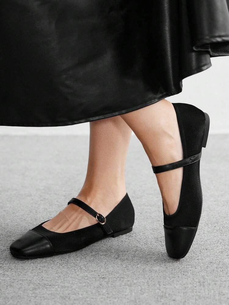 CUCCOO BIZCHIC Women's Elegant Mary Jane Flats With Buckle Strap, Square Toe, Beige And Gold Color For Christmas Spring Shoes