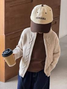 SHEIN Young Boys' Casual Twist Collar Zip-Up Sweater