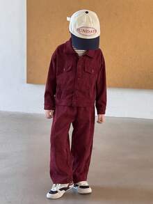 SHEIN 男童休闲宽松工装夹克和裤子套装