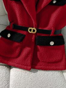 GlowEve Fashionable Sleeveless Color Block Jacket For Commuting, Autumn/Winter, Christmas - Red - View 3
