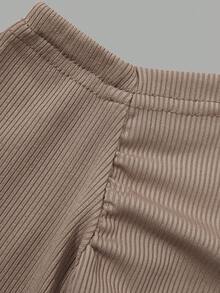 SHEIN Streecool Kids 2pcs/Set Tween Girls Oblique Shoulder Ribbed Fitted Long Sleeve Top + Straight Leg Pants Outfit