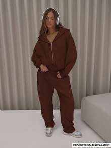 MUSERA 筒状裤腿弹力腰带慢跑裤，优雅可爱性感街头风，适合秋季、夜晚外出、冬季和圣诞节穿着。 - 巧克力棕 - 查看 1