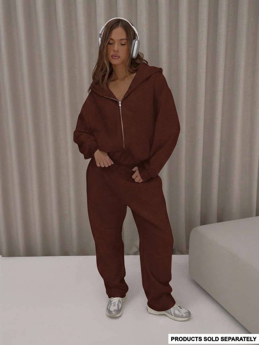 MUSERA 筒状裤腿弹力腰带慢跑裤，优雅可爱性感街头风，适合秋季、夜晚外出、冬季和圣诞节穿着。 - 巧克力棕 - 查看 1