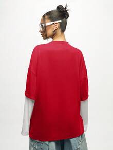 SUMWON WOMEN Oversized Texas Graphic Tee Long Sleeve Layered Statement T-Shirt Double Layer Design Casual Cotton Blend Top