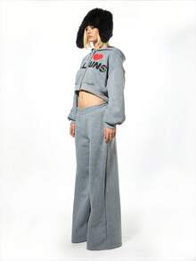 SUMWON WOMEN Sudadera con capucha con cremallera y estampado gráfico "I Love Villains" para mujer, ropa casual de calle - Gris - Ver 6