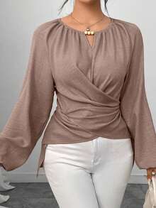 Elenzga Women's Beaded Wrap-Style Cinched Waist Shirt, Autumn/Winter