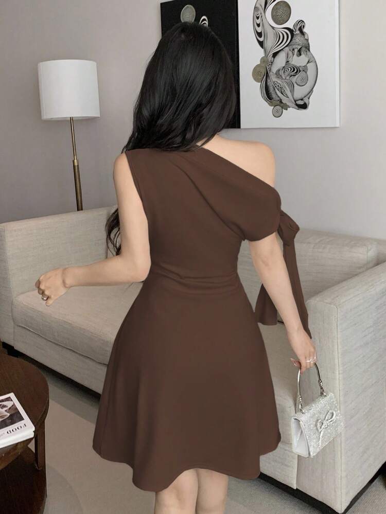 Vestido corto asimétrico con nudo en la cintura para mujer - Multicolor 4 - Añade 7