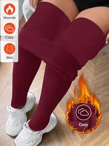 SHEIN CURVE+ 加大码加厚保暖黑色打底裤，冬季保暖