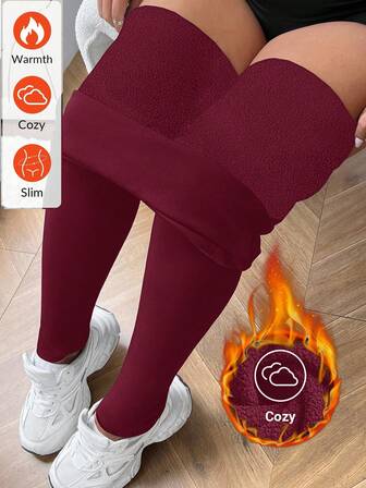 SHEIN CURVE+ Plusstorlek tjocka termofodrade svarta leggings för vintertermo