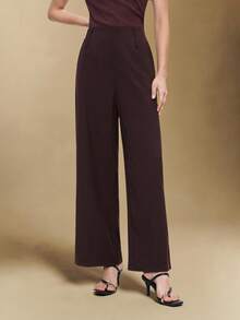 BizChic 2025 Autumn/Winter New Burgundy Side Pocket Straight Leg Pants, Elegant & Romantic Office/Business Casual Trousers, Suitable For Weddings, Parties, Performances, Daily Wear, Halloween, Christmas, National Day, New Year - Coffee Brown - View 4