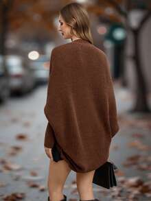 EMERY ROSE Batwing Sleeve Duster Cardigan Fall Winter Cloth For Women - Brown - View 2