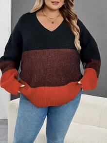 SHEIN CURVE+ 大码拼布套头衫，秋冬款黑灰白配色/秋冬款 - 彩色 - 查看 7