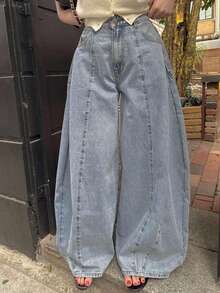 DAZY Retro Personalized Loose Fit Versatile Baggy Boyfriend Jeans For Women - Light Wash - View 5