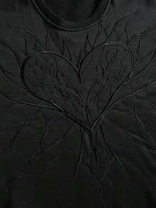 PAVTROS 男士休闲心形刺绣套头衫，男士运动服，运动服，宽松，垃圾摇滚，哥特秋冬 - 黑色 - 查看 8