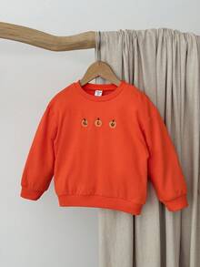Blossori Kleine Mädchen Lässig Pullover mit Kürbis-Buchstaben-Stickerei, Rundhalsausschnitt, Langarm - Orange - Übersicht 4
