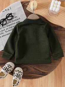 SHEIN Baby Boy Casual Solid Long Sleeve Button Collar Polo Shirt, Spring/Autumn Casual Boy 12 Months - Dark Green - View 2