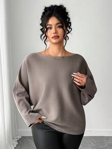 Dazy Plus Maglione casual oversize da donna con scollo a barca, tinta unita, adatto per autunno/inverno