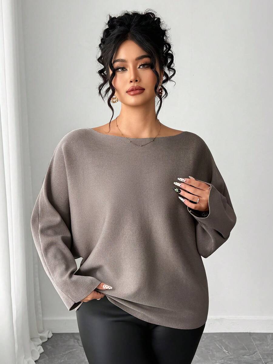 Dazy Plus Maglione casual oversize da donna con scollo a barca, tinta unita, adatto per autunno/inverno