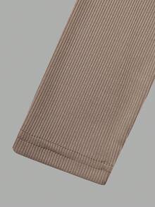 SHEIN Streecool Kids 2pcs/Set Tween Girls Oblique Shoulder Ribbed Fitted Long Sleeve Top + Straight Leg Pants Outfit