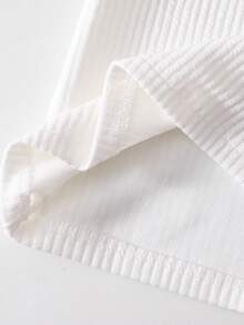 SHEIN Genkimix Kids Áo thun tay dài vải gân cho bé gái có cổ viền ren, thoải mái, thời trang thanh lịch, phù hợp cho mùa xuân, thu, đông - trắng - Xem 7