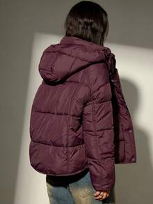 Aveloria Modichic Áo khoác ngắn có mũ trùm đầu bằng vải cotton dày dặn, áo khoác chần bông ấm áp dành cho nữ, mùa đông - Màu đỏ tím - Xem 4