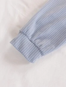 Boys' Velvet Soft Loungewear Set,Casual Loose Fit Long Sleeve Top And Pants,Korean Style Embroidered Letter Decor,Blue White Stripe,Autumn,Holiday - Blue - View 8