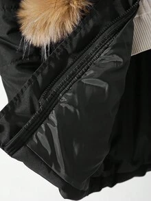 SHEIN 1pc Girls' Pink Hooded Padded Coat With Pockets And Sequin Design, Mid-Length, Suitable For Autumn/Winter - Black - View 9