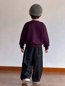 SHEIN Little Byeori Young Boys Casual Crew Neck Pullover Sweatshirt - Purple - View 6